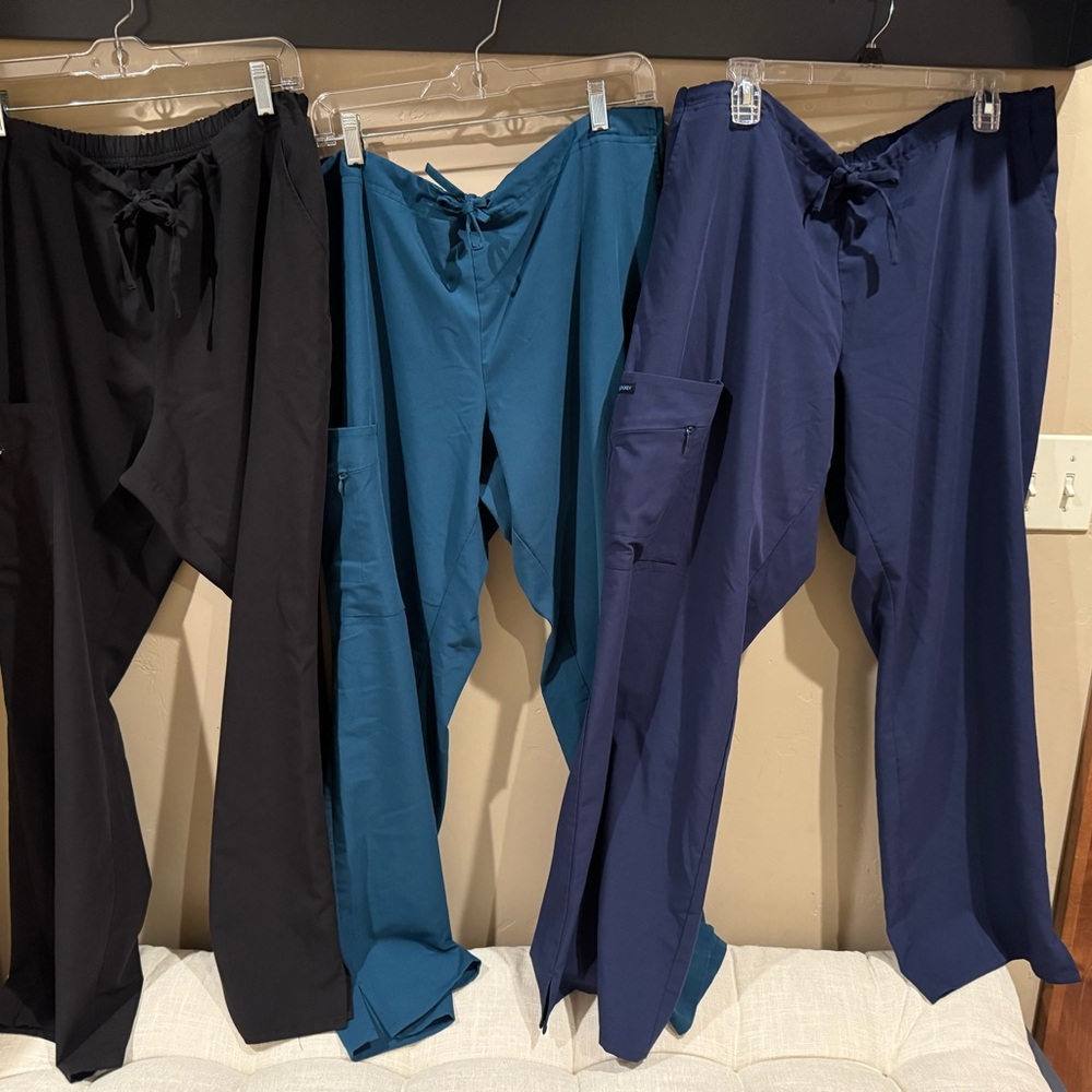 3 pair Jockey Women's Scrub Pants in Black, Teal, and Navy